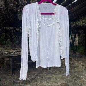 Negative Underwear White Button Down Shirt and Ruffle Tank Set Small
